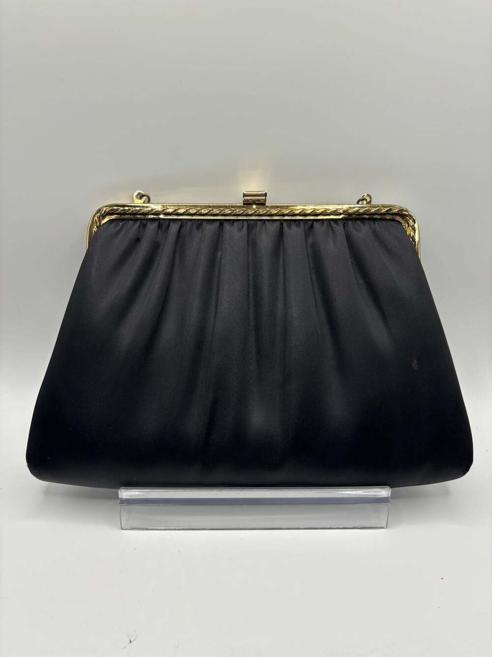 Vintage HL USA Black Satin Evening Clutch and Shoulder Bag